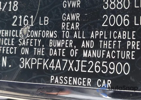 2018 Kia Forte Lx из США, поврежденный, VIN 3KPFK4A7XJE265900